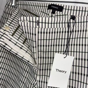 Theory Black and White Plaid High-Rise Pants